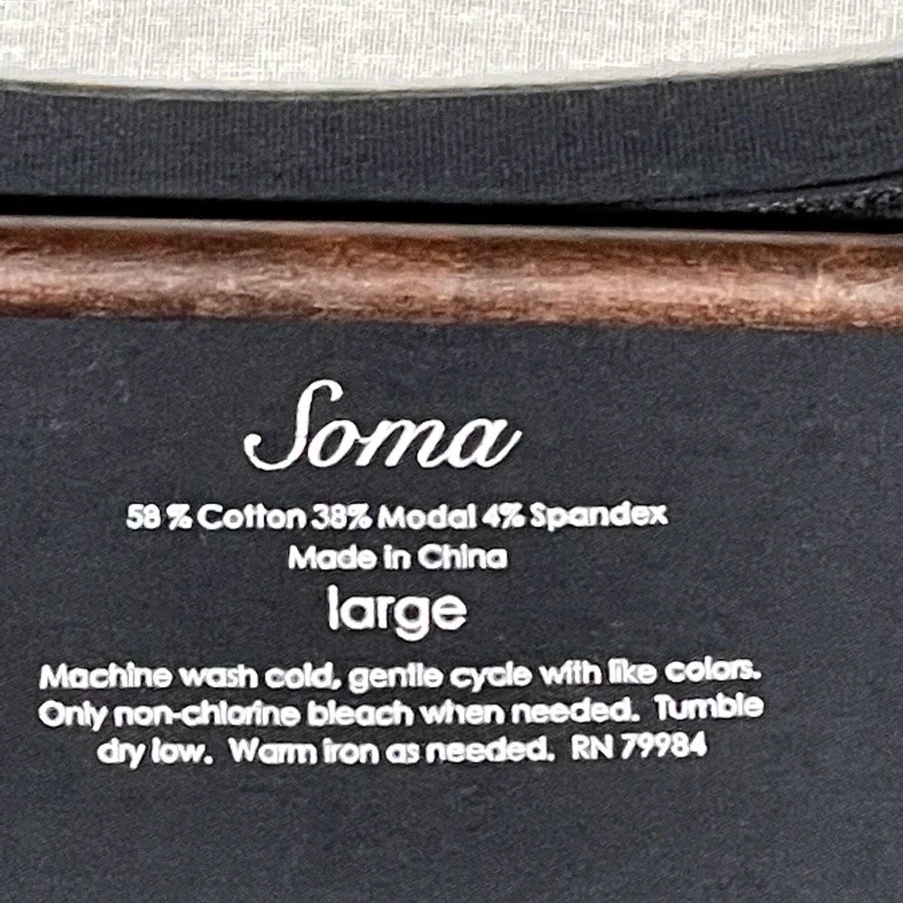 Soma Pajama Top Women Large Dark Grey Excellent Button Front Contrast Stitch